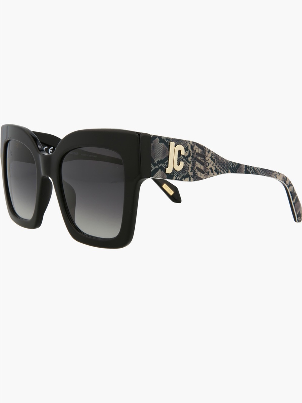 Just Cavalli Black Square Frame Sunglasses with Snake-Print Temples